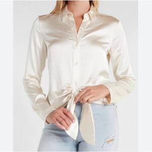 NWT Flirty Satin Top with Tie Front